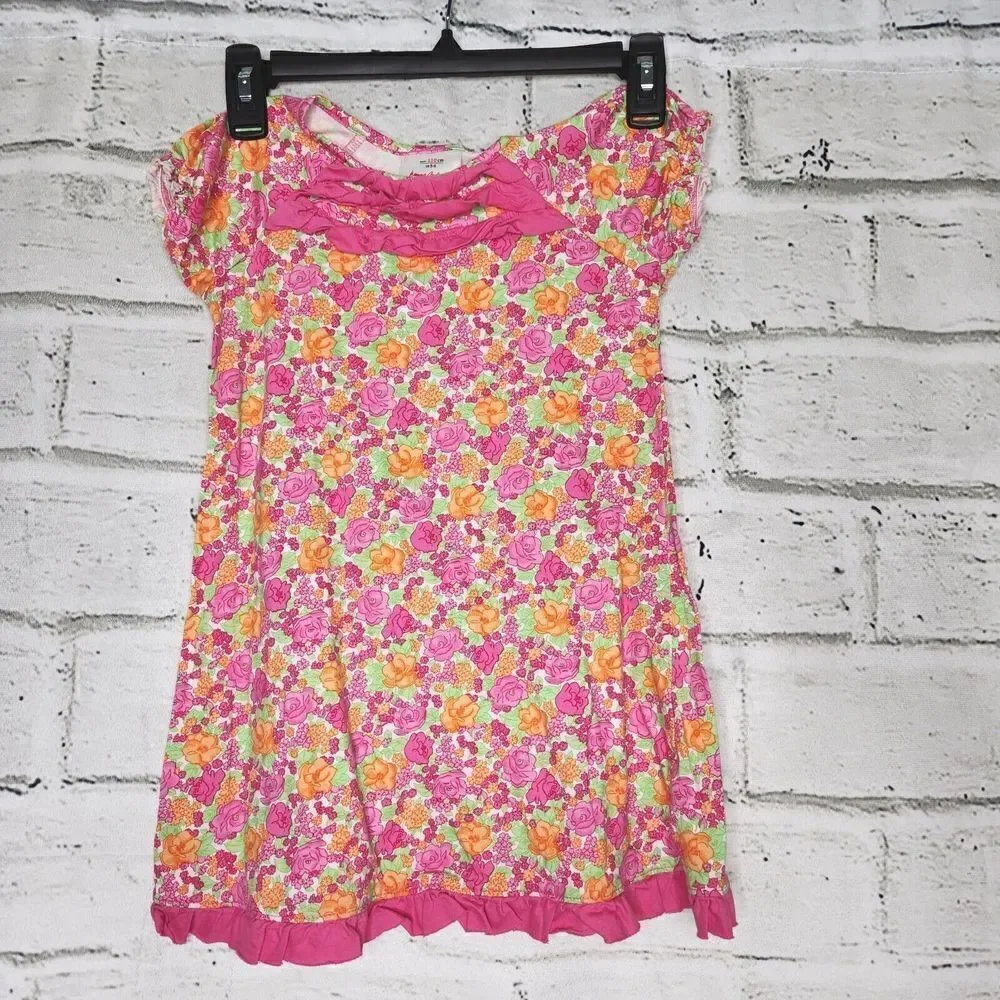 Hannah Andersson Girl's Pink Flower Short-Sleeved T-Shirt Dress Size 5-6